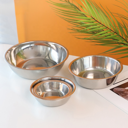 Silver stainless steel dog food bowl