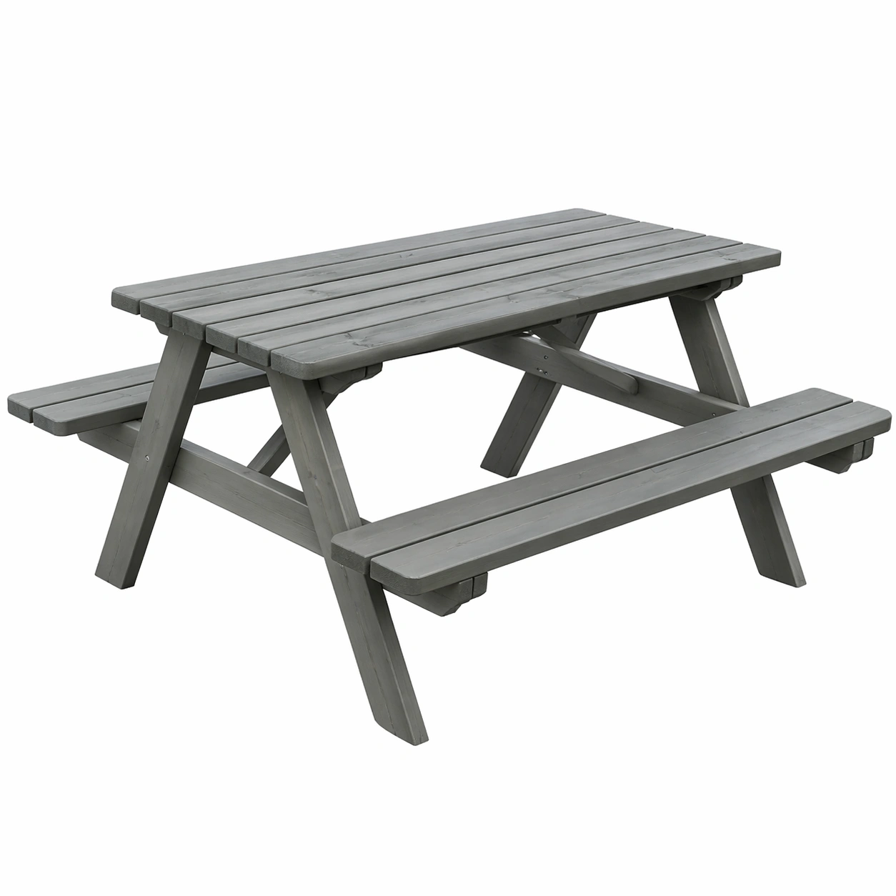 Grauer Picknicktisch mit integrierten Baenken 6 Sitzer Massivholz Garten Esstisch 180 x 165 cm-arvnora