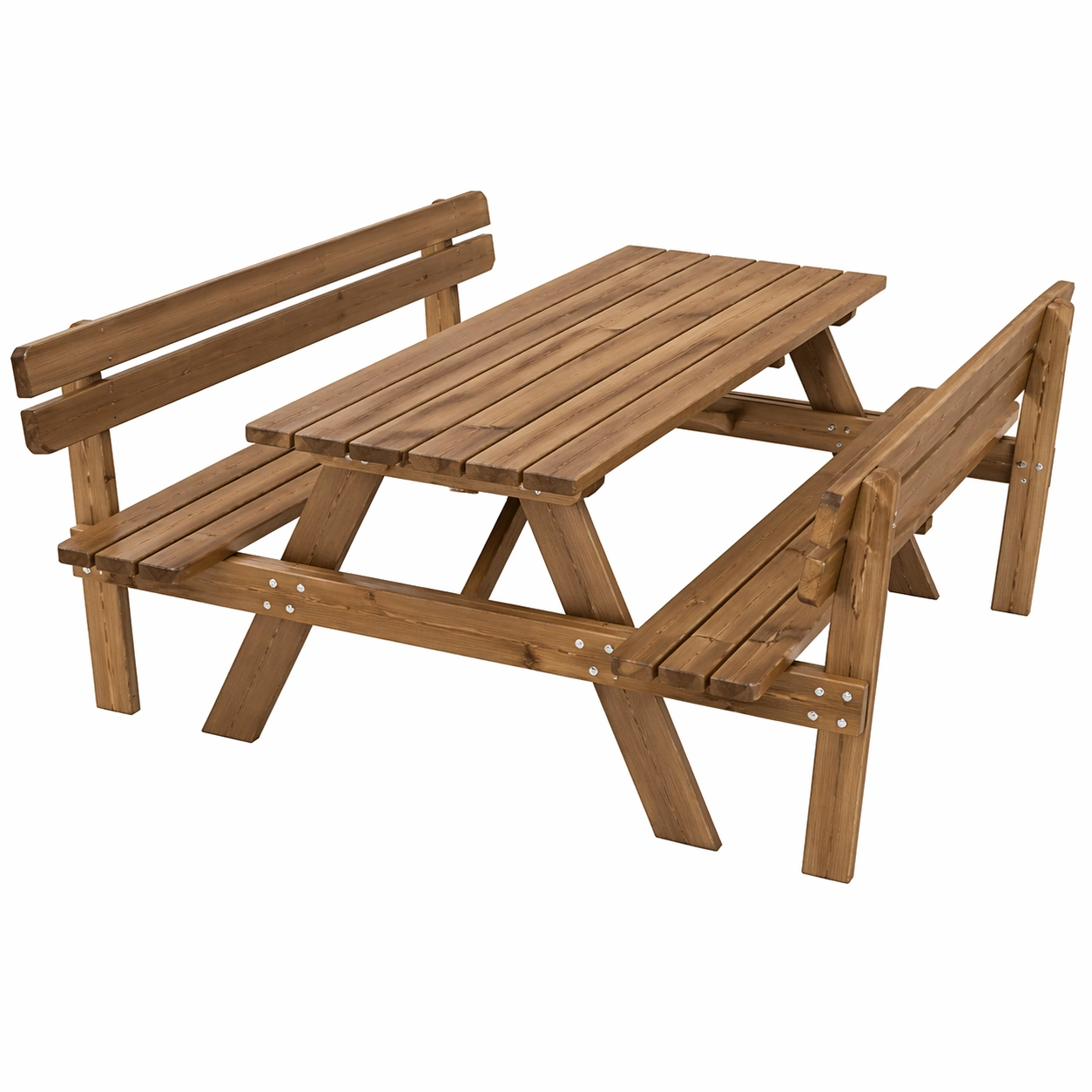6 Sitzer Garten Picknicktisch mit Rueckenlehne Holz Massiv Outdoor Tischbank Kombination Natur Braun 180 x 190 x 78 cm-arvnora