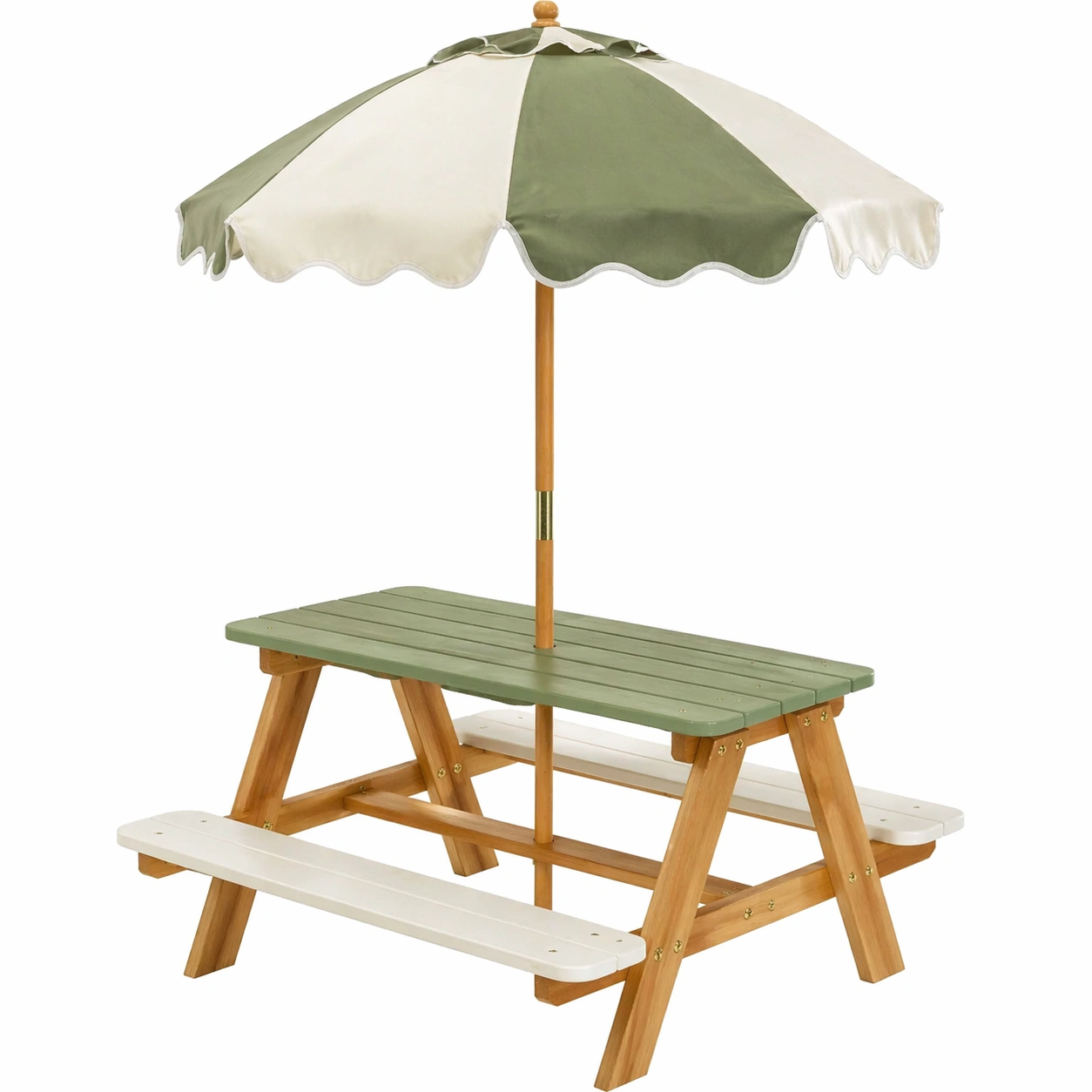 Kinder Picknicktisch mit Sonnenschirm aus Holz �C Garten Sitzgruppe mit Bank und Tisch �C Gruen Natur-arvnora