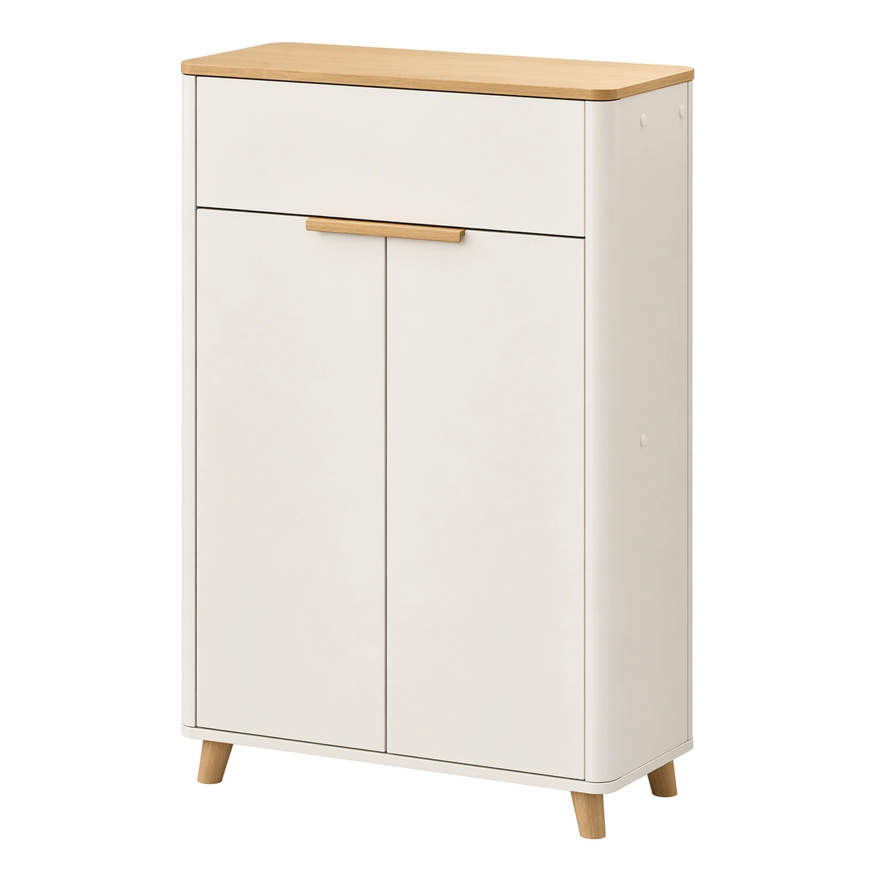 Schmaler Flur Schrank mit 2 Tueren und Klappe in Beige Holzoptik-arvnora