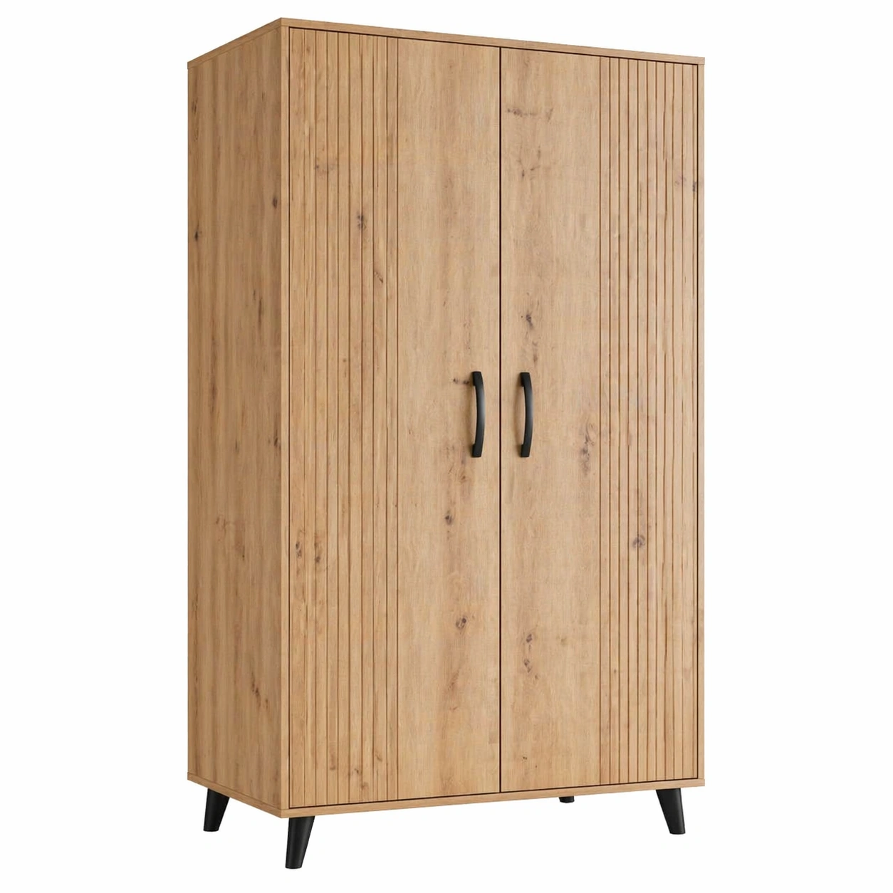 Kleiderschrank 2 Tueren mit 3 Ablagen Holzoptik Eiche Hell 80 x 52 x 205 cm-arvnora