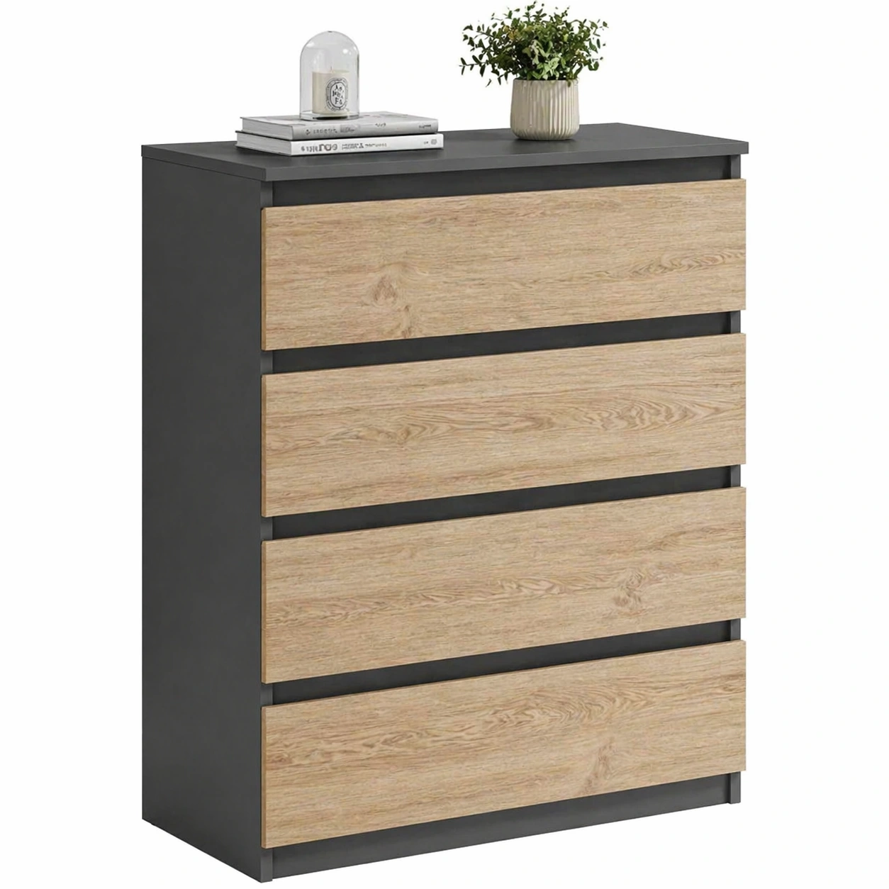 Moderne Kommode mit 3 Schubladen Holzoptik und Schwarz 70 x 40 x 75 cm-arvnora