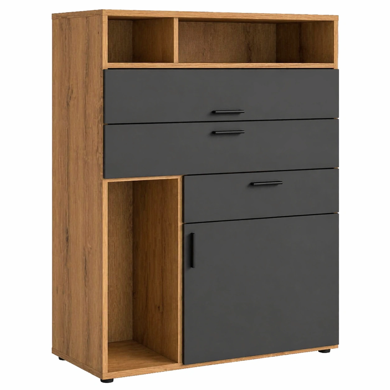 Kommode mit 3 Schubladen 1 Tuer und offenen Faecher Holzoptik Weiss 80 x 40 x 85 cm-arvnora