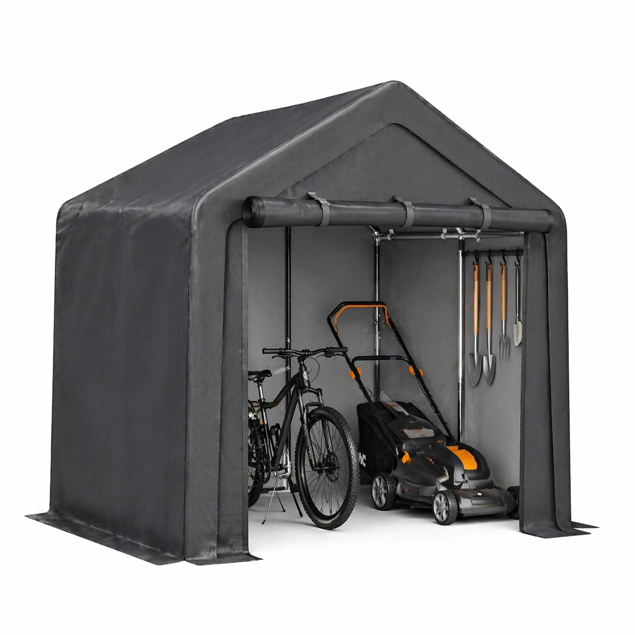 Gartenhaus Stahlgeraeteschuppen mit Satteldach und Tuere Grau 244 x 241 x 217 cm-arvnora