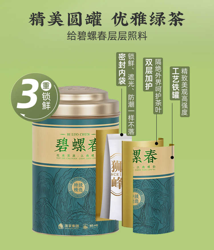 2026狮峰牌特级碧螺春绿茶罐装100g  2026 Shifeng Brand Premium Biluochun Green Tea Canned 100g（3.5oz）