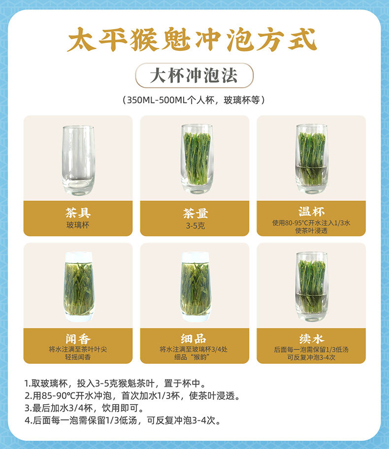 2026徽六牌一级太平猴魁高山绿茶袋装100g  2026 Hui Liu Brand First Grade Taiping Houkui High Mountain Green Tea Bag 100g（3.5oz）