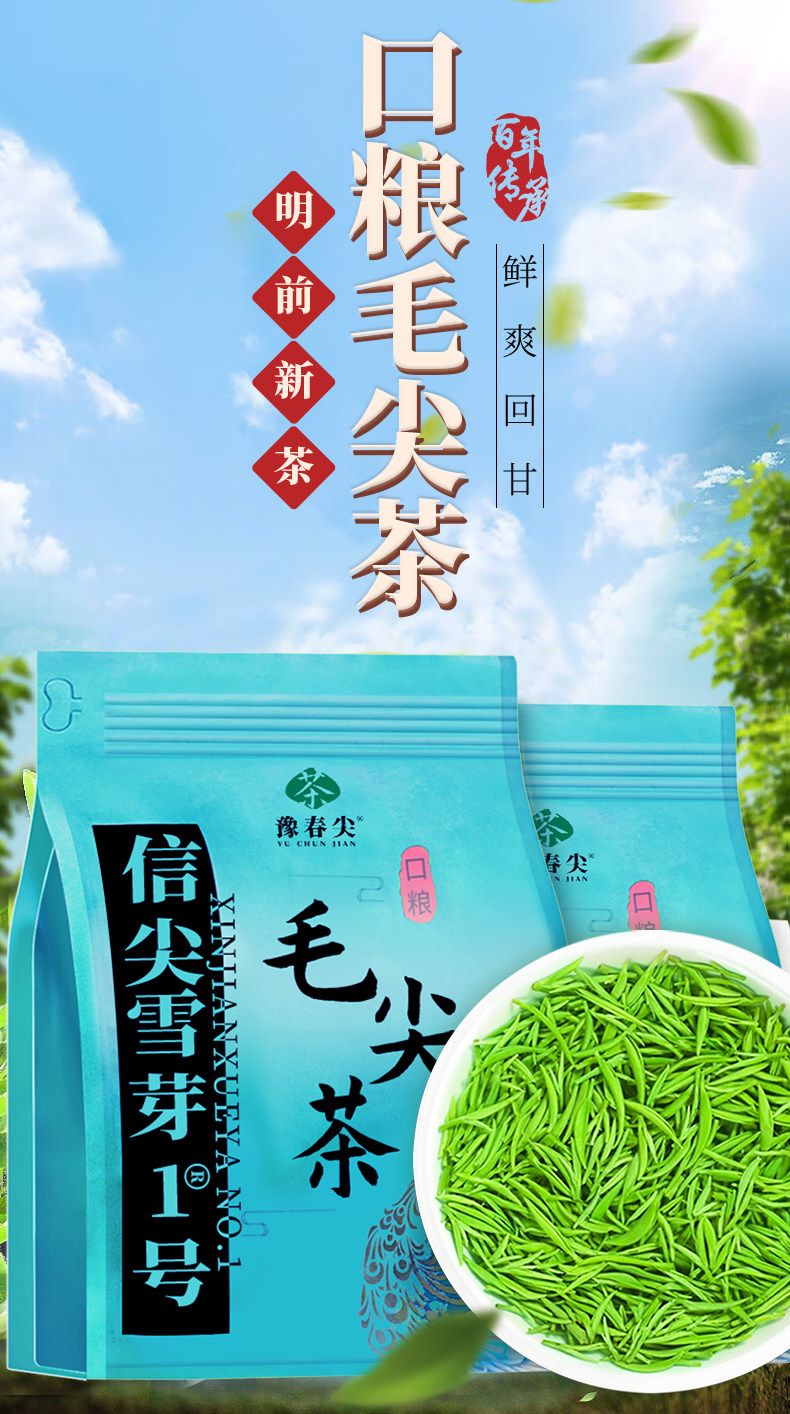 2026豫春尖牌特级明前信阳毛尖绿茶袋装500g  2026 Yu Spring Jian Brand Premium Pre-Qing Xin Yang Mao Jian Green Tea Bagged 500g（17.6oz）