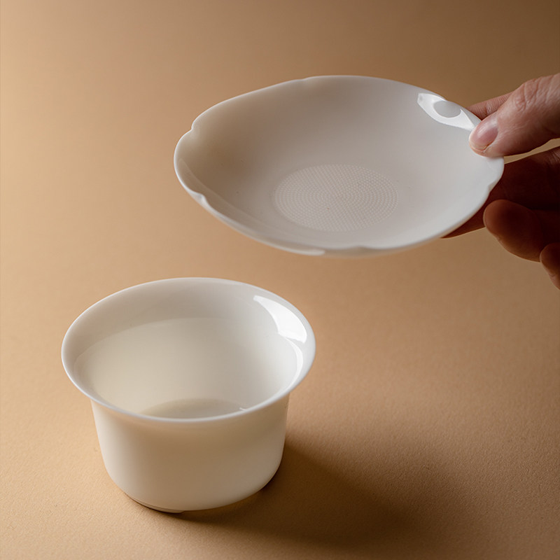 荷花茶漏羊脂玉德化白瓷过滤茶渍茶道配件 Lotus Tea Strainer, Mutton Fat Jade, Dehua White Porcelain, Tea Stain Filtration, Tea Ceremony Accessories