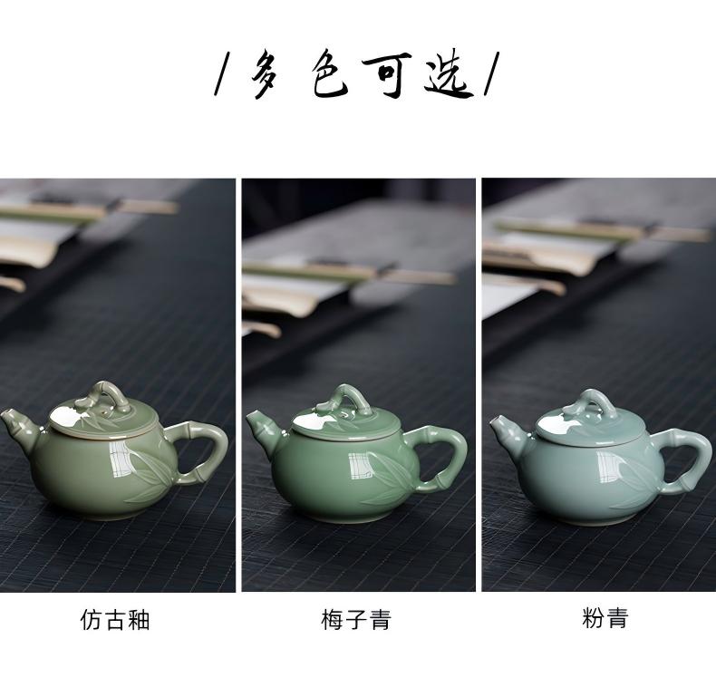 越窑龙泉青瓷仿古釉/朱砂胎粉青/朱砂胎梅子青手工制作茶壶礼盒茶具200ML  Yue Kiln Longquan Celadon Antique-style Glaze / Cinnabar Body Powder Blue / Cinnabar Body Plum Blue Handmade Teapot Gift Box Tea Set 200ML