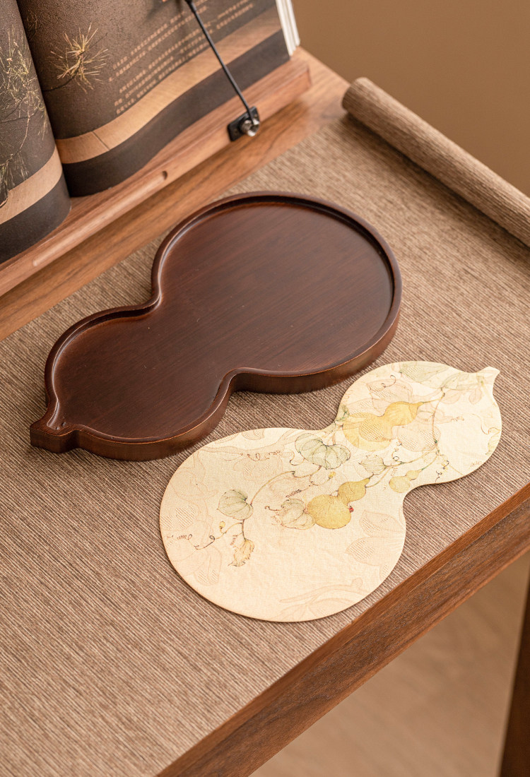 香云纱葫芦竹木托盘防水干泡台 Xiangyun Yarn Gourd Bamboo and Wood Tray Waterproof Dry Brew Table