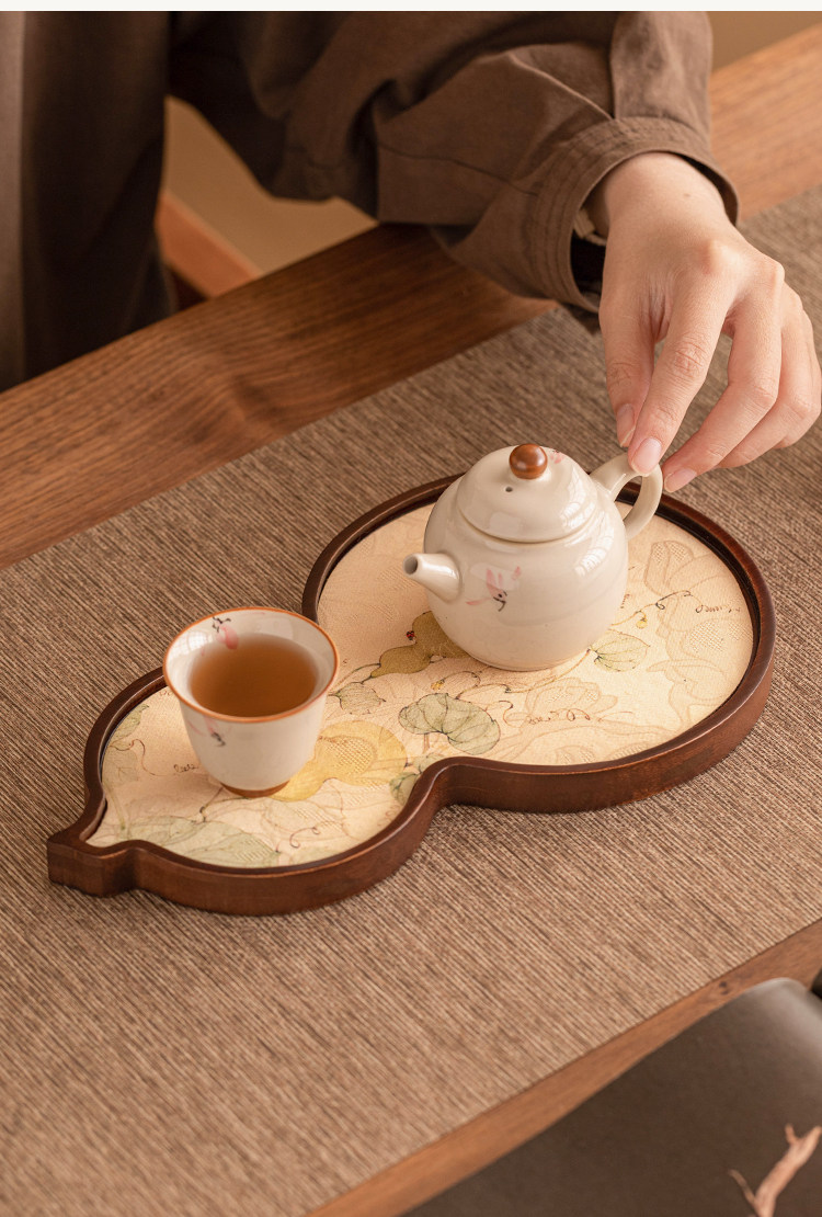 香云纱葫芦竹木托盘防水干泡台 Xiangyun Yarn Gourd Bamboo and Wood Tray Waterproof Dry Brew Table