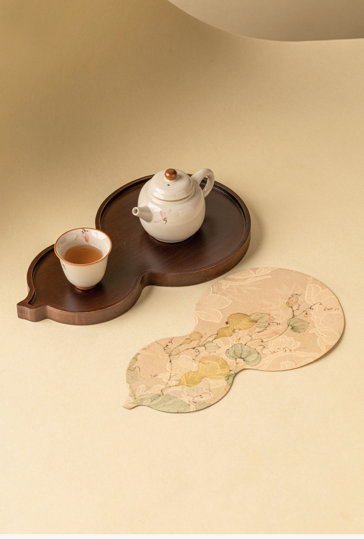 香云纱葫芦竹木托盘防水干泡台 Xiangyun Yarn Gourd Bamboo and Wood Tray Waterproof Dry Brew Table