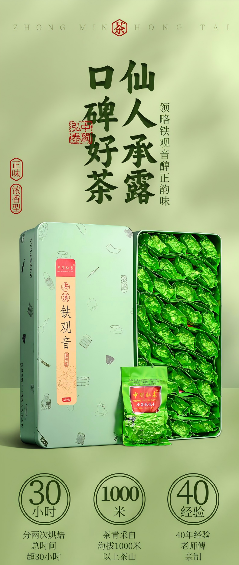 2026中闽弘泰牌特级浓香型安溪铁观音兰花香礼盒装250g  2026 Zhongmin Hongtai Brand Premium Strong Aroma Anxi Tieguanyin Orchid Fragrance Gift Box 250g（8.8oz）