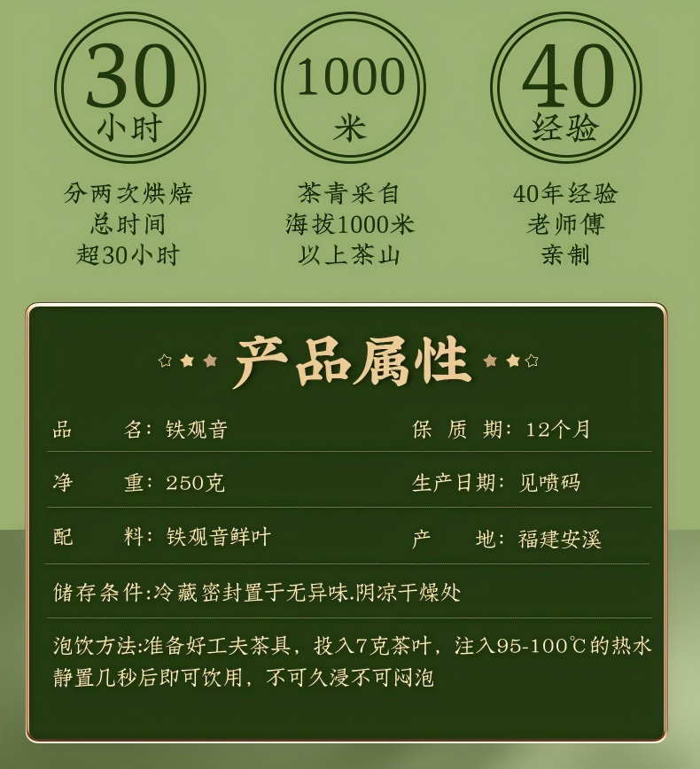 2026中闽弘泰牌一级清香型安溪铁观音兰花香真空包装250g  2026 Zhongmin Hongtai Brand First Grade Light Fragrance Anxi Tieguanyin Orchid Scent Vacuum Packaging 250g（8.8oz）
