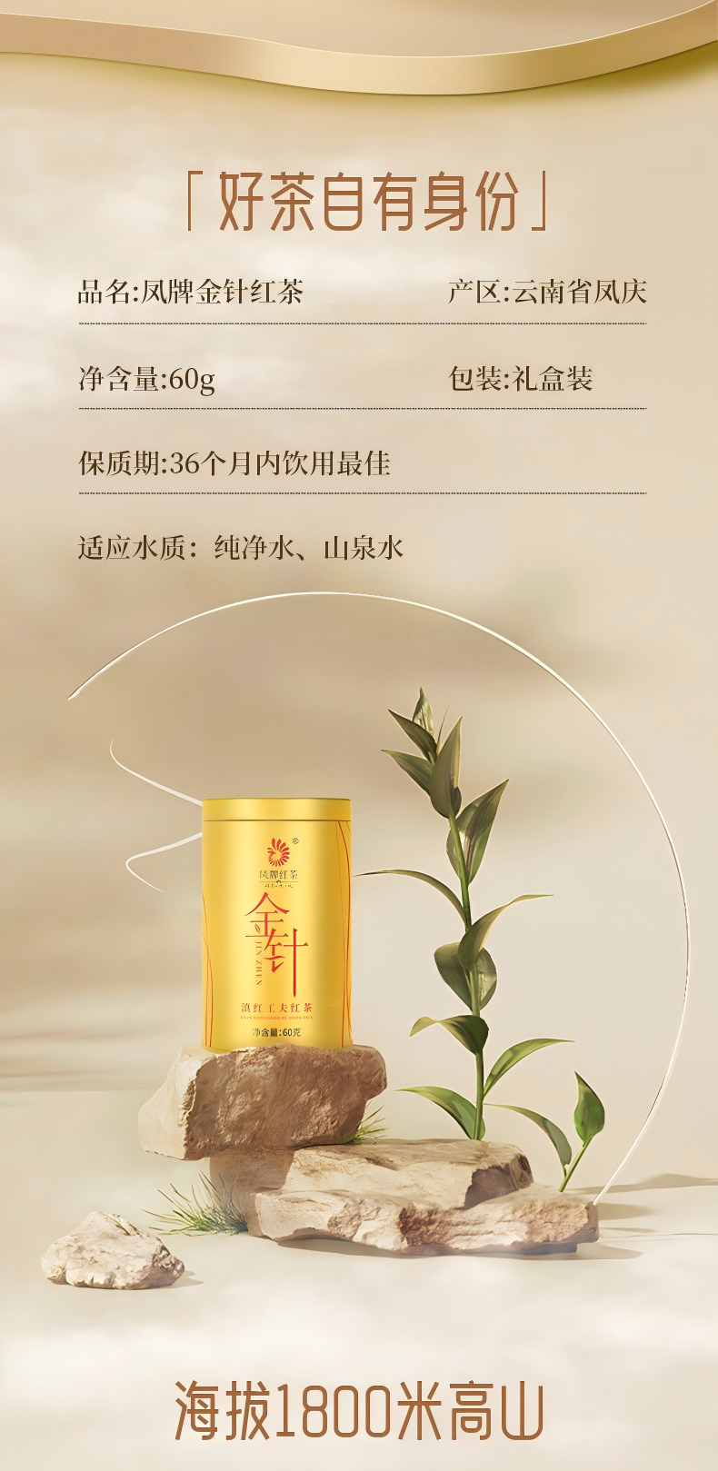 2026凤牌云南滇红金芽特级红茶罐装60g  2026 Feng Brand Yunnan Dianhong Golden Bud Premium Black Tea, 60g Can（2.1oz）
