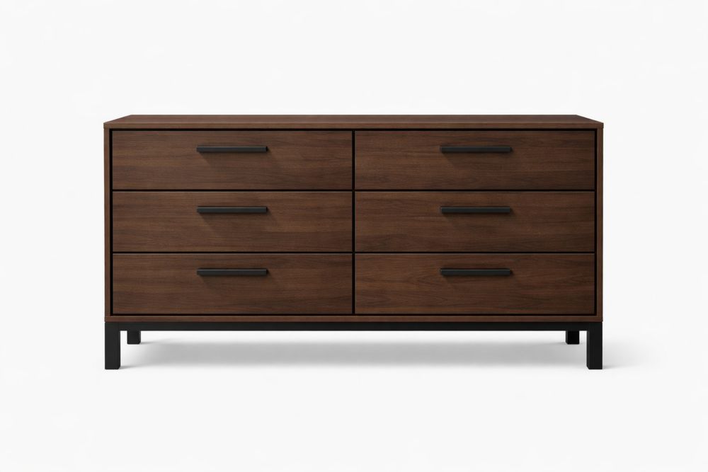 Dark Brown 6-Drawer Cabinet with Steel Legs