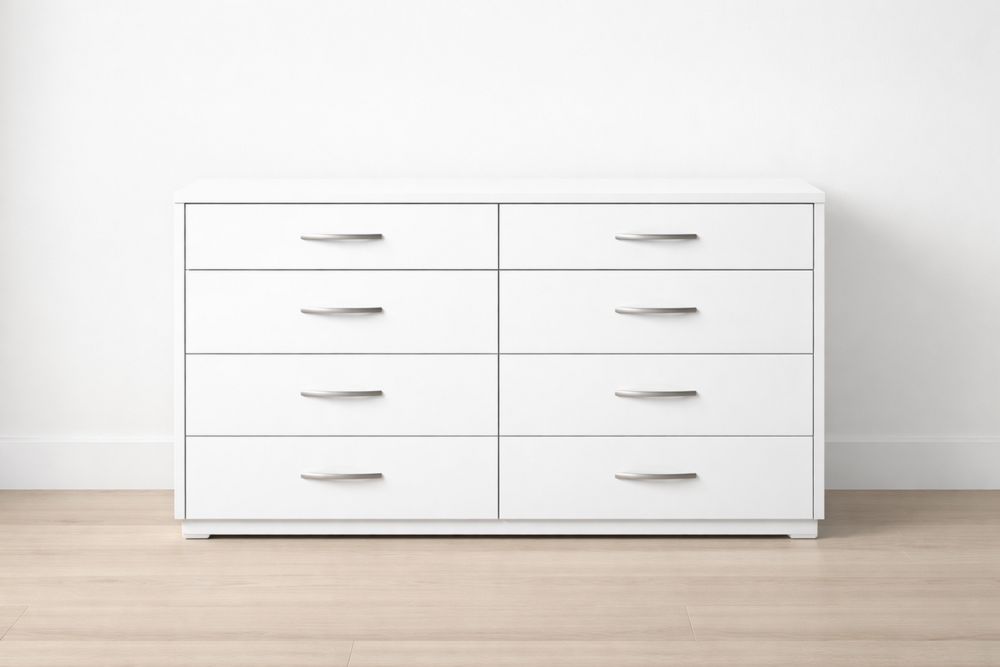 White 8-Drawer Cabinet MDF with Steel Handles