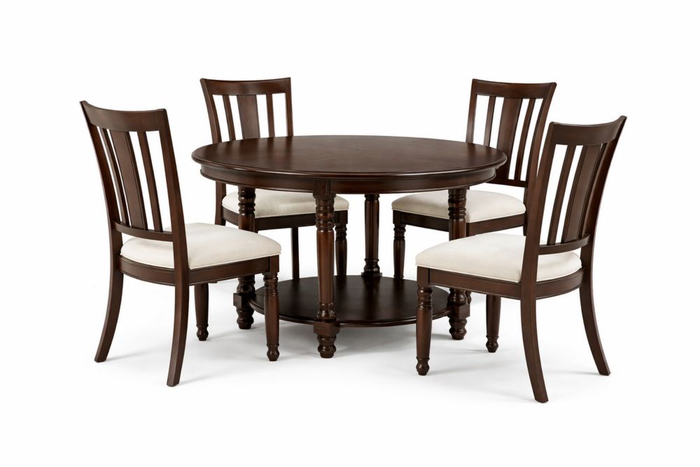 Round Solid Wood Dining Table Set with Upholstered Chairs 4-Seater Dark Brown