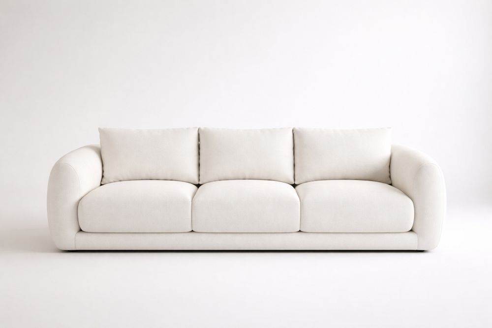 Three-Seater Long Sofa Polyester Fabric Upholstery Beige Length 220cm