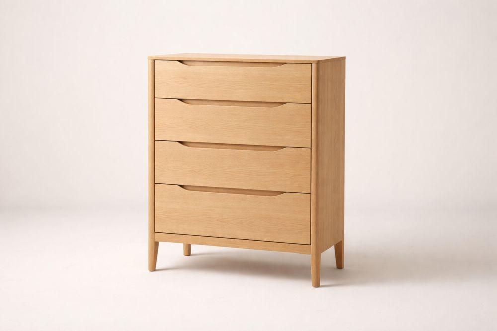 Solid Wood 4-Drawer Chest Dresser Oak Finish 80cm Height