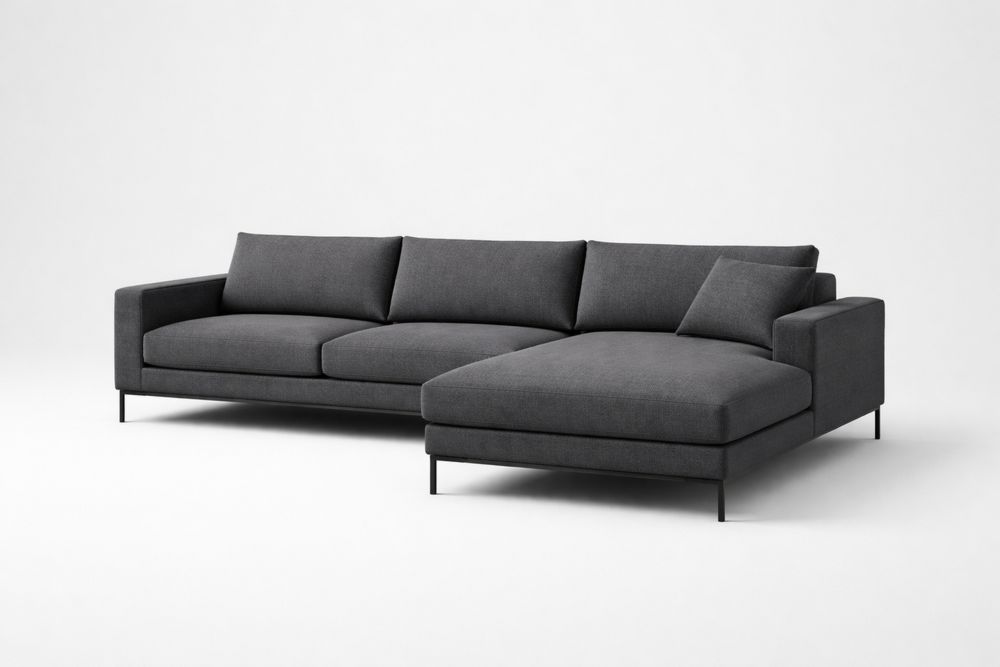 Sectional Sofa with Chaise Upholstered Polyester Fabric Dark Gray L300xW200xH85 cm