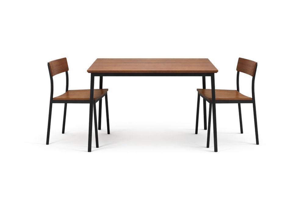 Dining Table Set with MDF Wood and Steel Frame 2 Chairs Brown
