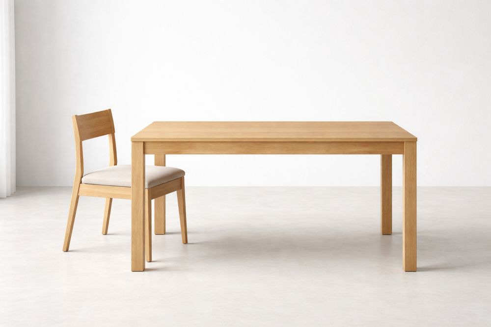 Solid Oak Wood Dining Table and Chair Set with Fabric Cushion Rectangular Natural