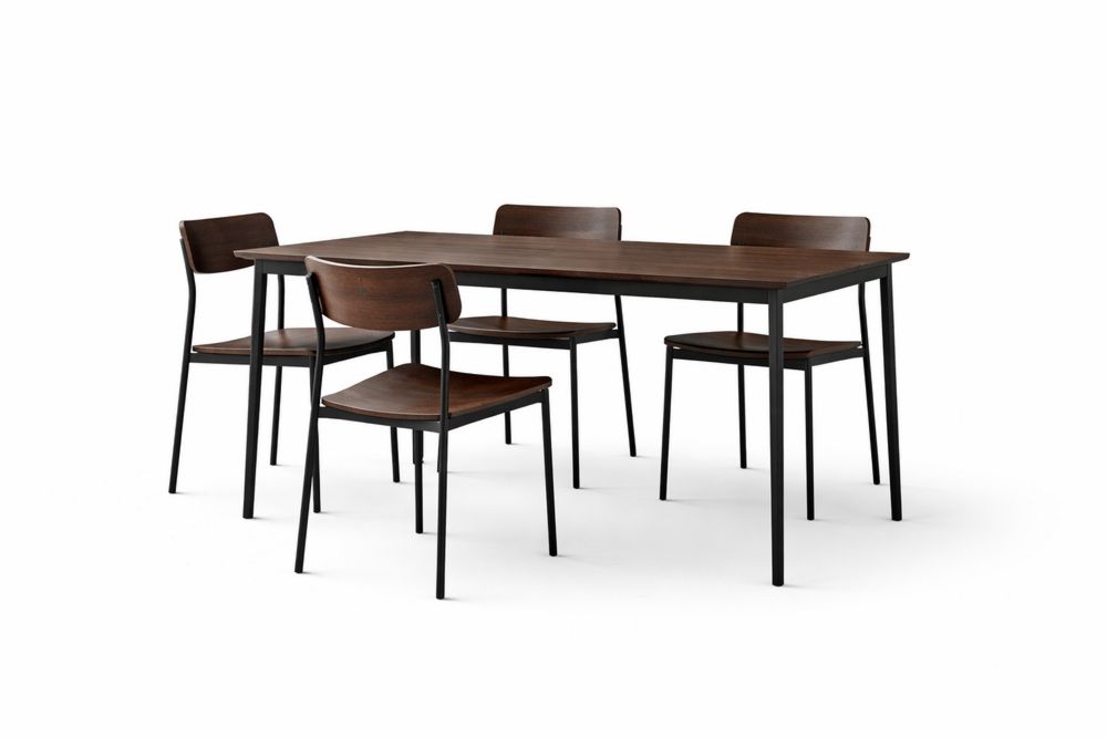 Dining Table Set with Four Chairs MDF Wood/Steel Rectangular Brown 120cm x 75cm x 75cm(L × W × H)