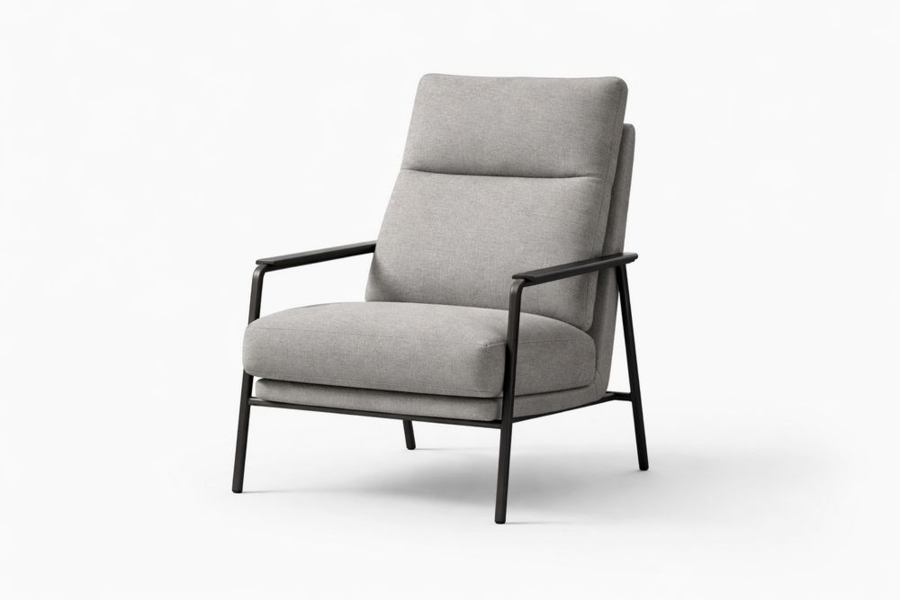Upholstered Lounge Chair with Steel Frame and Linen Fabric in Gray