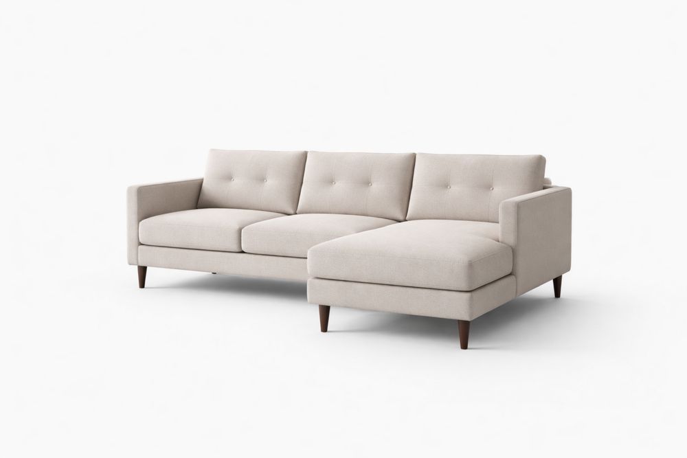 Sectional Sofa with Reversible Chaise Beige Polyester Fabric Upholstery