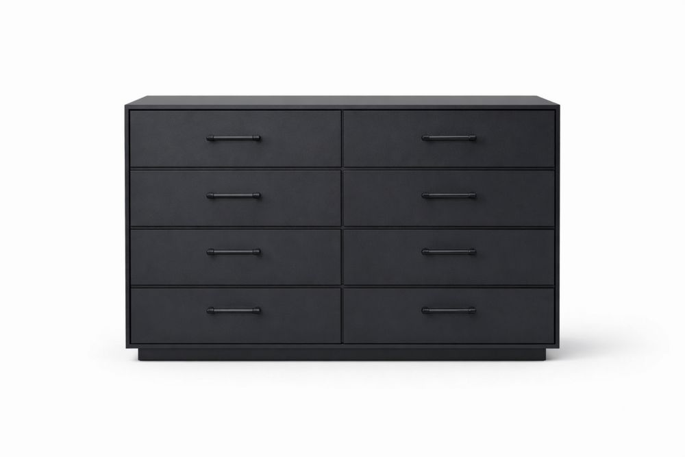 Black MDF 8-Drawer Dresser with Steel Handles