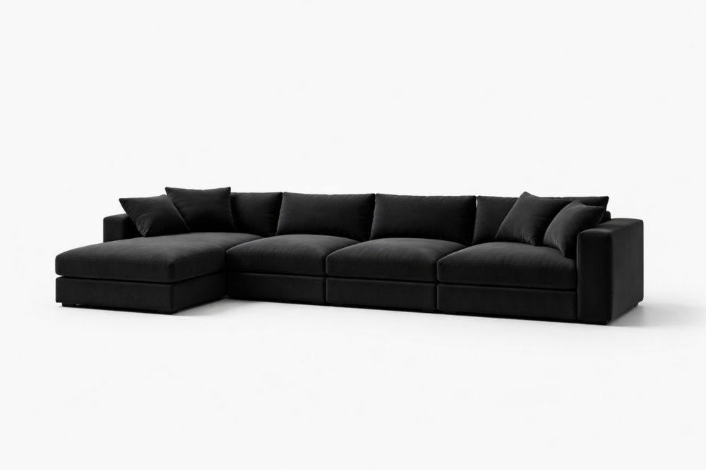 Black Polyester Fabric Modular Sectional Sofa with Chaise