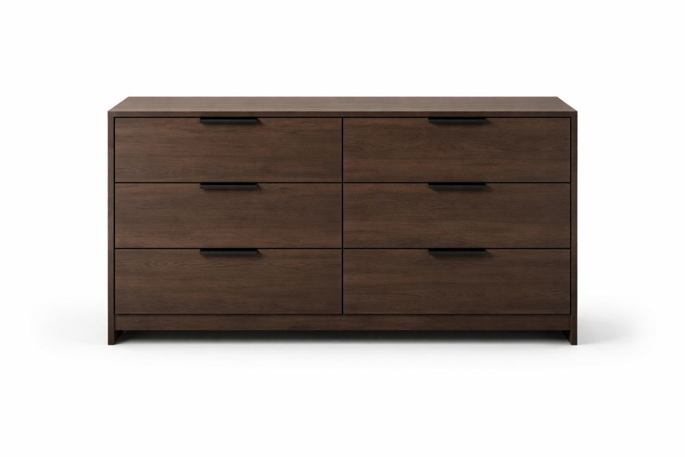 MDF Wood 6-Drawer Dresser Oak Brown 120cm x 40cm x 80cm(L × W × H)