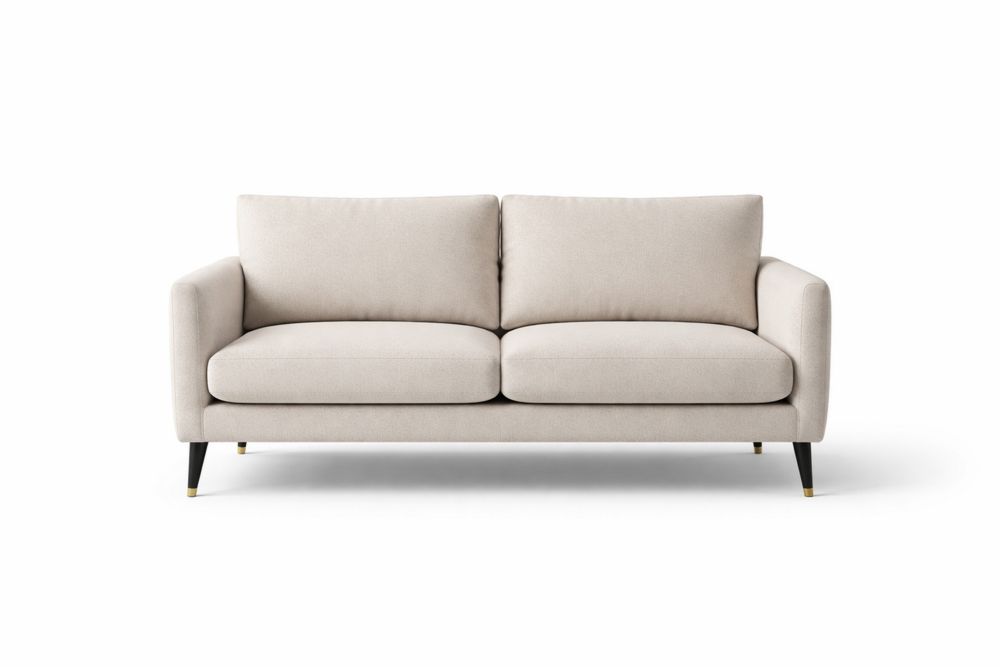 Beige Two-Seater Polyester  Fabric Sofa with Solid Wood Frame and Steel Legs