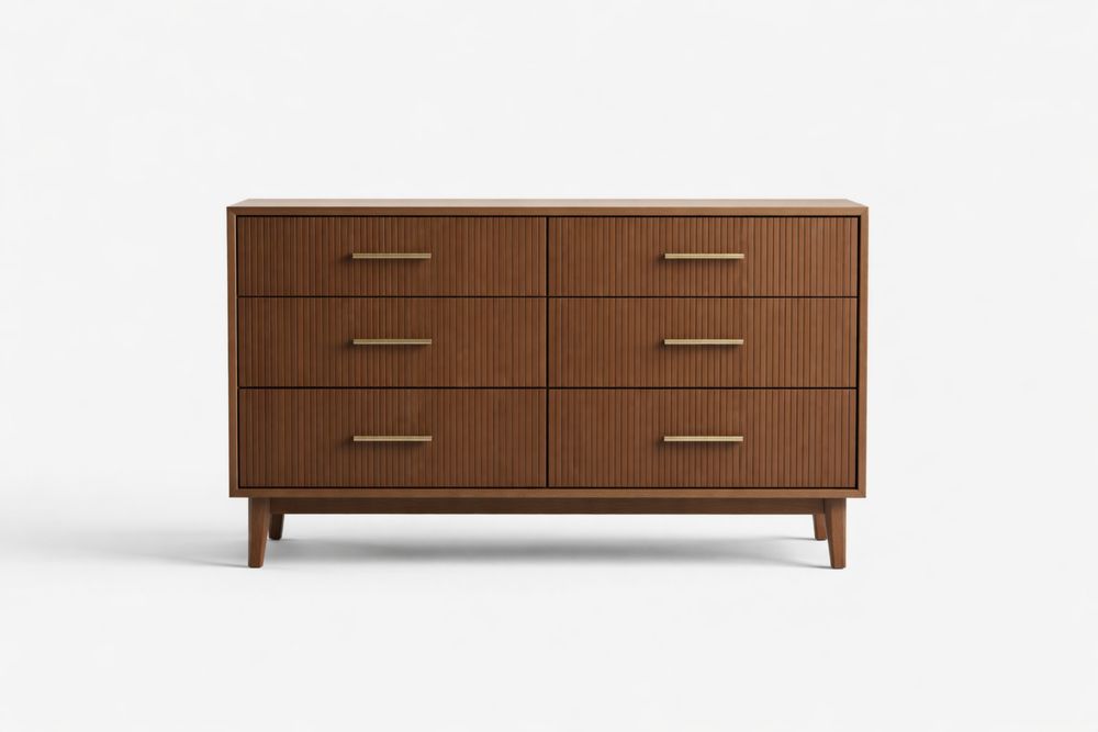 Solid Wood Six-Drawer Cabinet with Brass Handles