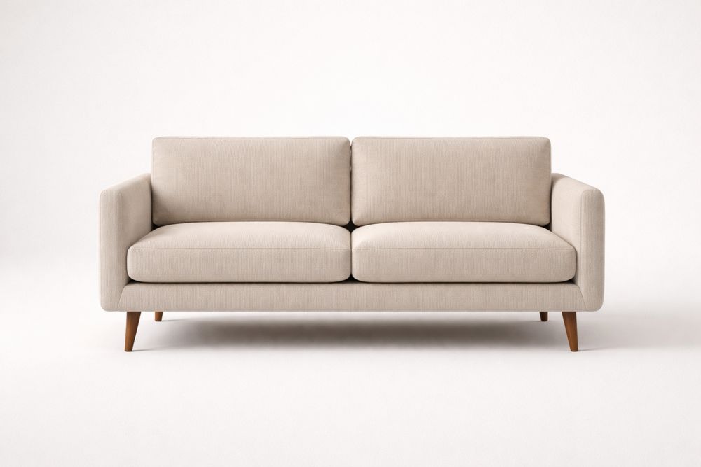 Beige Polyester Fabric Two-Seater Sofa with Solid Wood Legs
