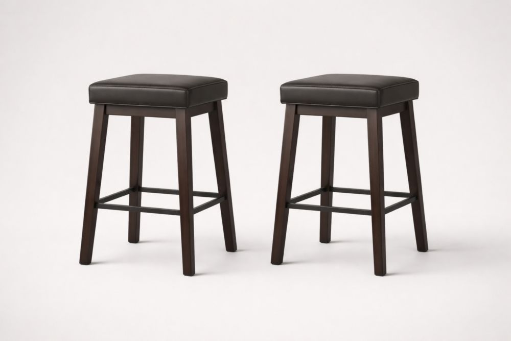 Set of 2 Black PU Leather Square Bar Stools