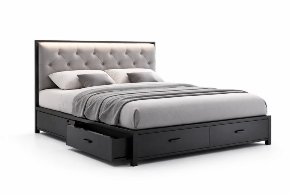 Queen Size Upholstered Platform Bed with Storage Drawers
