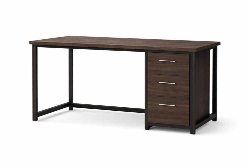 MDF and Steel Desk with 3 Drawers Brown