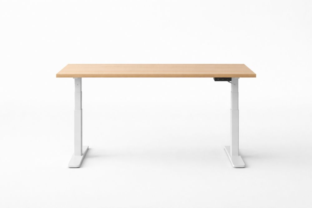 Adjustable Height Desk Light oak veneer and White Steel Length 120 cm x Width 60 cm