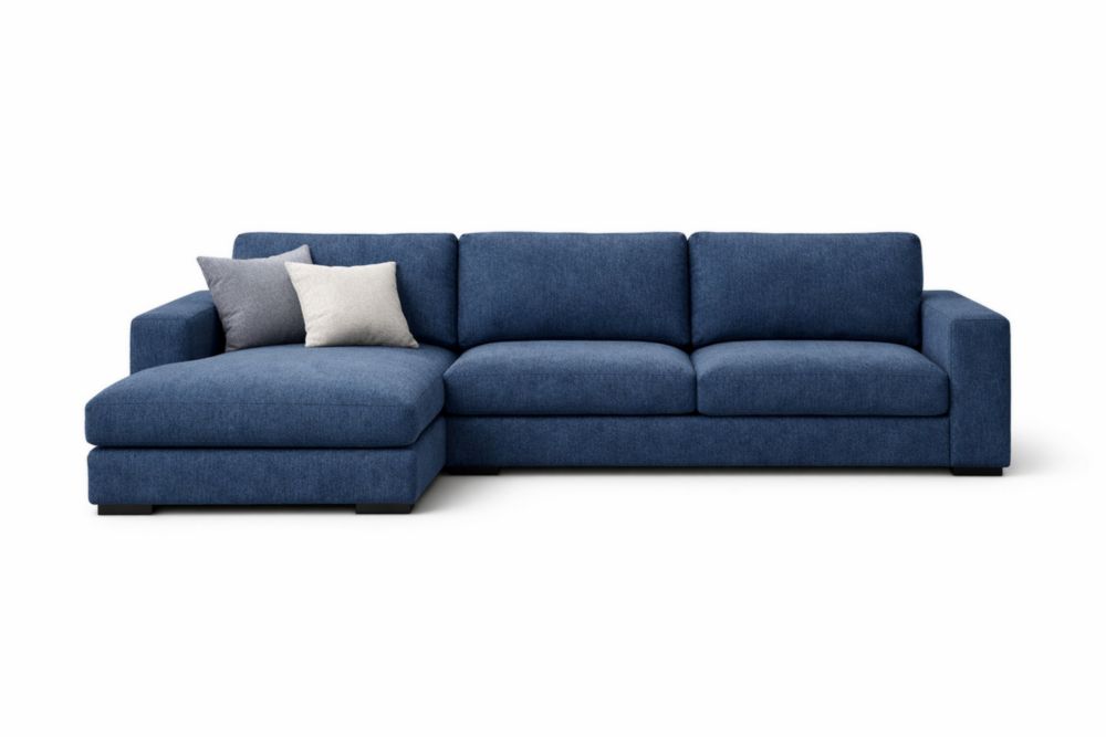 Blue Fabric Sectional Sofa with Chaise