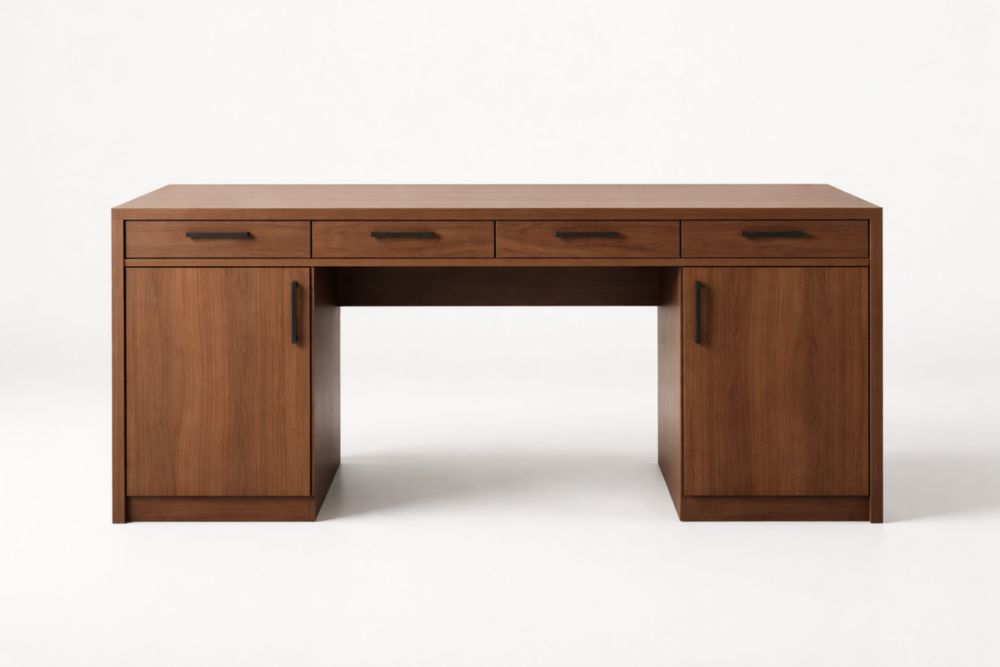 Walnut Office Desk with Drawers and Cabinets Length 150 cm x Width 60 cm x Height 75 cm
