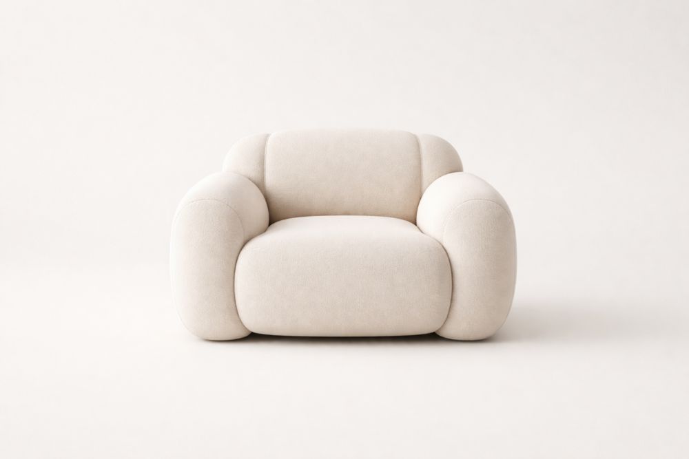 Ivory Polyester Upholstered Armchair with Foam Padding