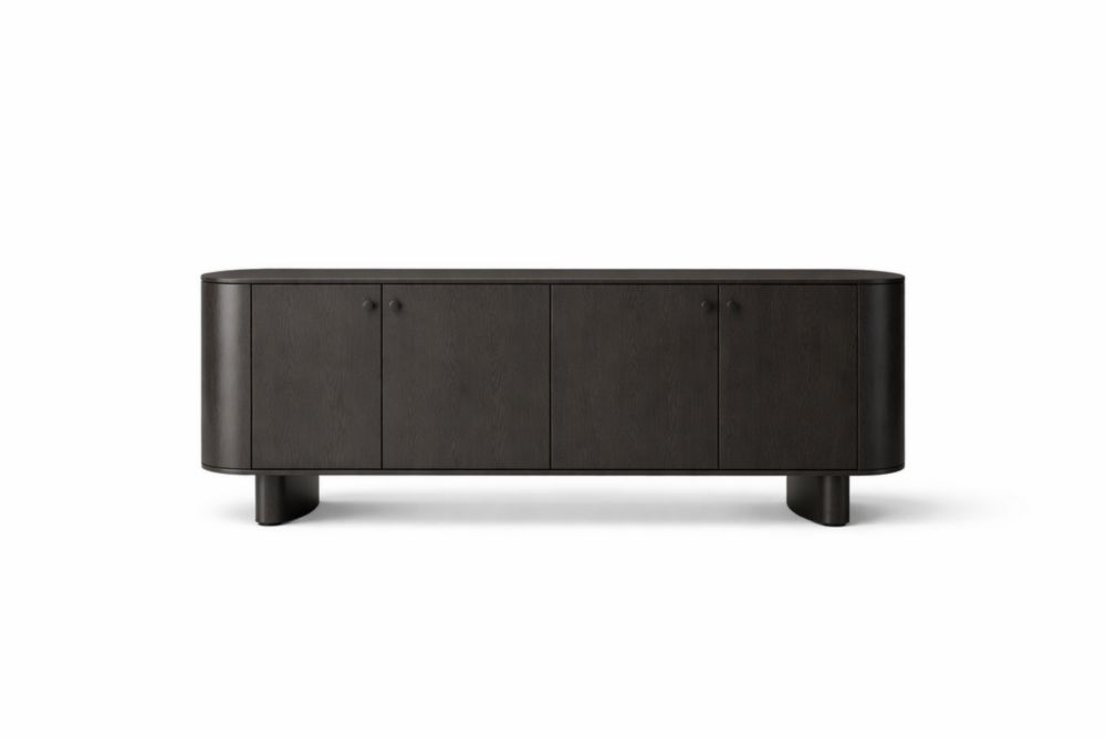 Dark Solid Wood Sideboard Cabinet with Rounded Edges