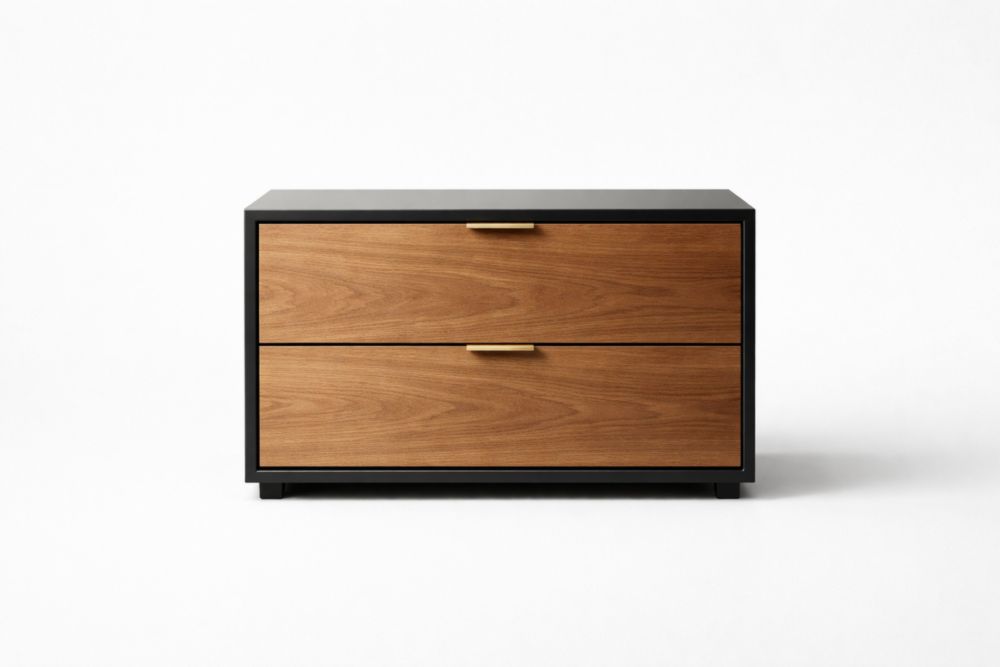 MDF and Steel Two-Drawer Storage Cabinet Black/Walnut