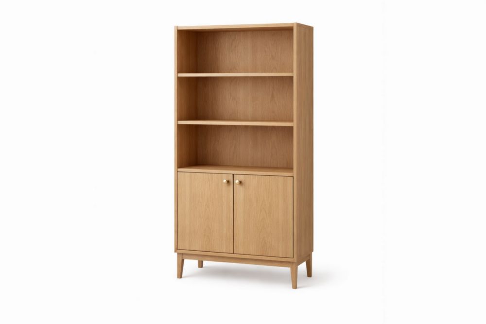 Oak Wood Storage Cabinet with Two Doors and Shelves