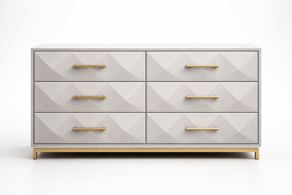 MDF Wood Chest of Drawers with Gold Aluminum Alloy Handles 6 Drawers Length 140 x Width 45 x Height 85 cm