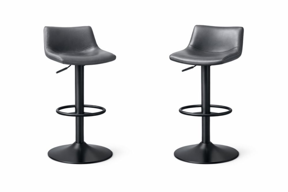 Set of 2 Adjustable Swivel Bar Stools with Black PU Leather and Steel Base