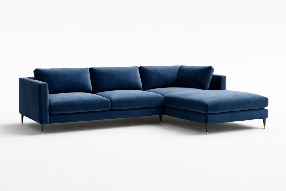 Blue Velvet Sectional Sofa with Steel Legs L-Shape Length 300 cm x Width 150 cm x Height 85 cm